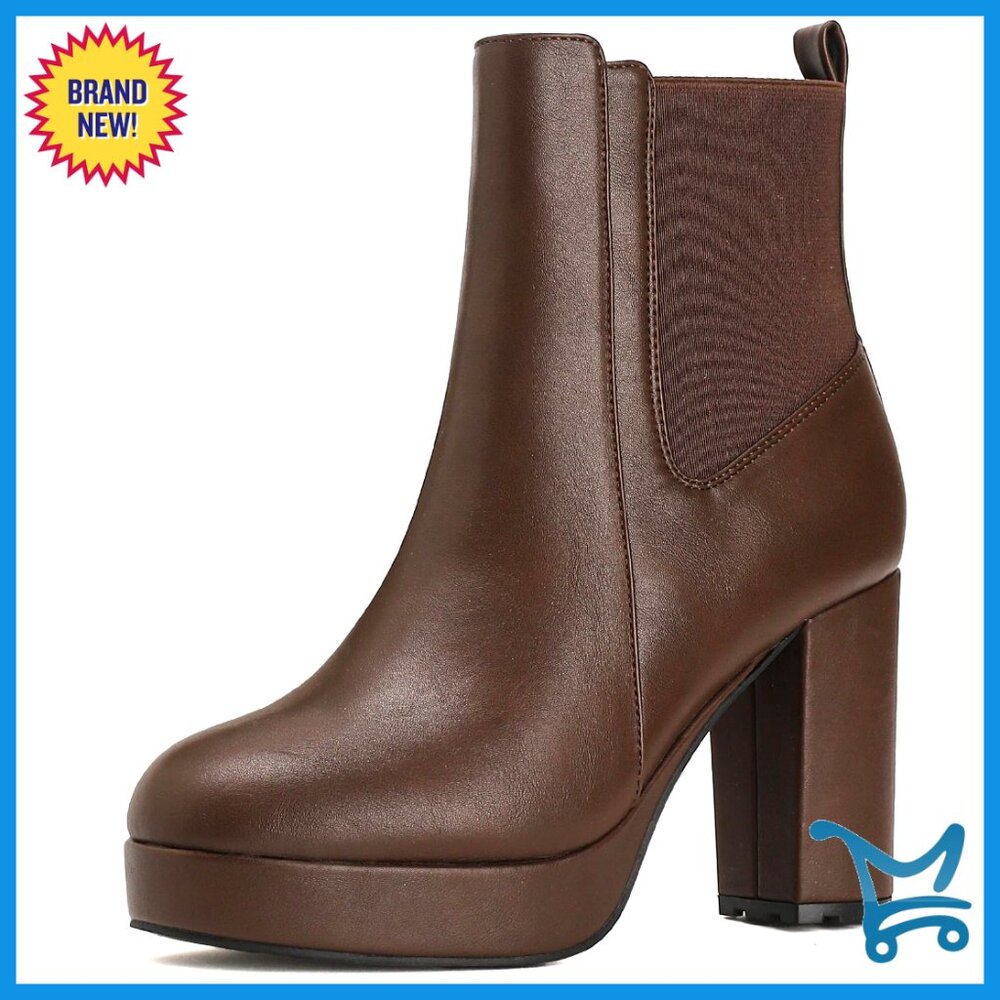 Chunky Heel Ankle Boots With Zipper Round Toe Platform Booties